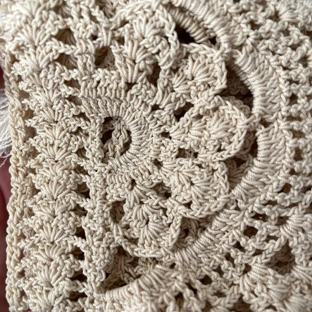 Vintage Crochet Curtain Tie Backs Handmade Off White Lattice Pair Tassel READ